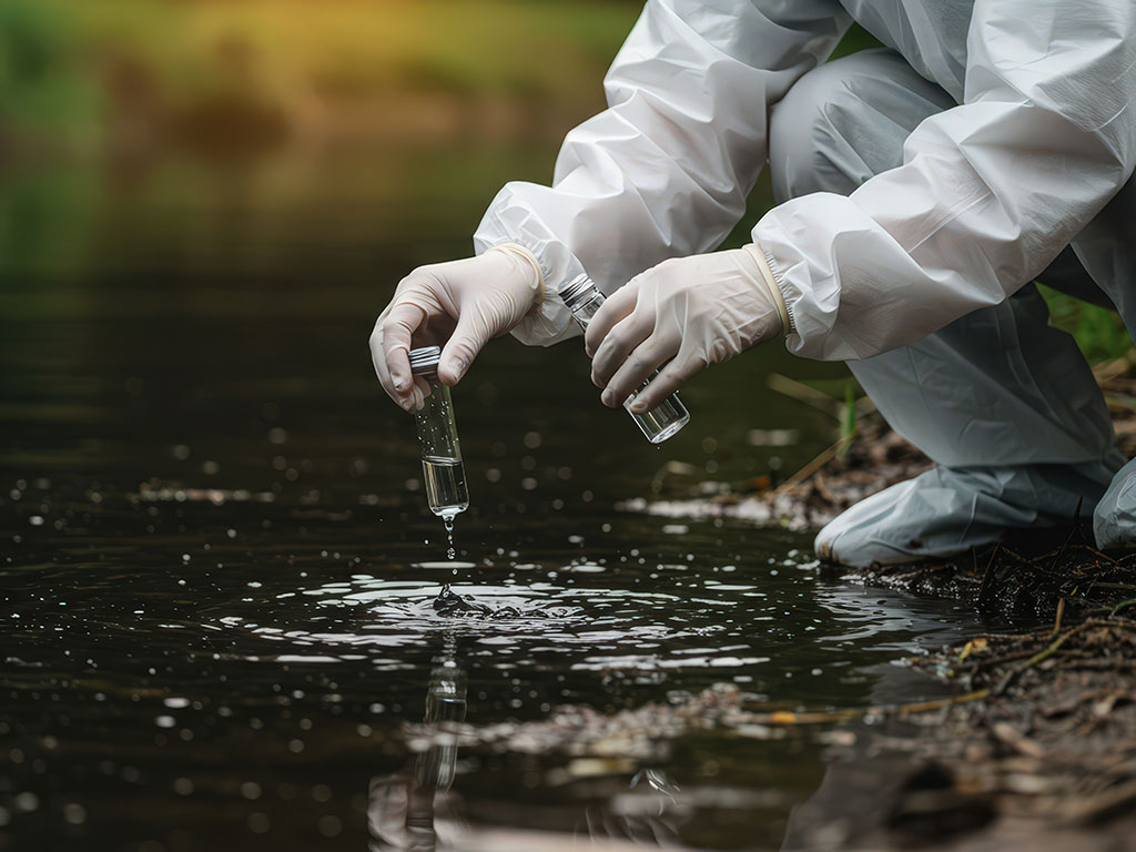 Labormanager im Bereich Umweltanalytik entnimmt eine Grundwasserprobe zur Analyse